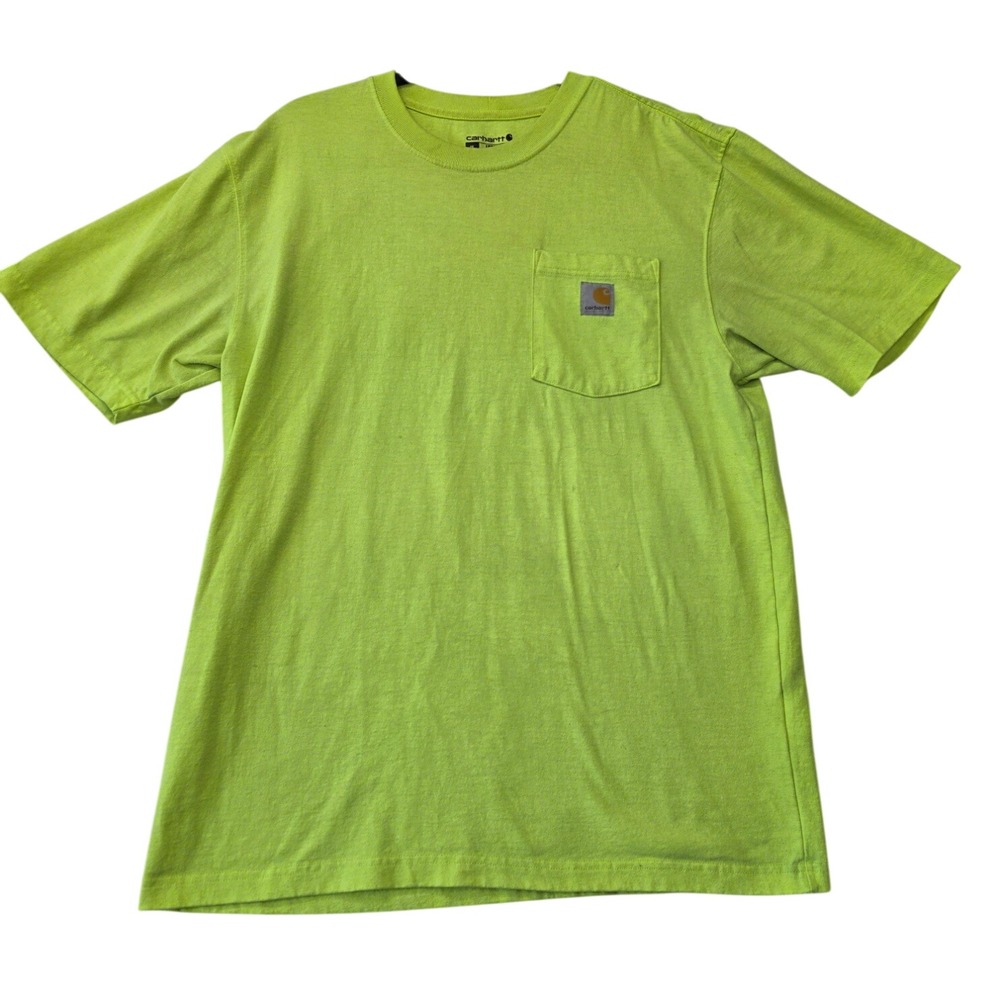 Carhartt K87 Mens Loose Fit Pocket T-Shirt Lime Green Heather Med Safety Neon